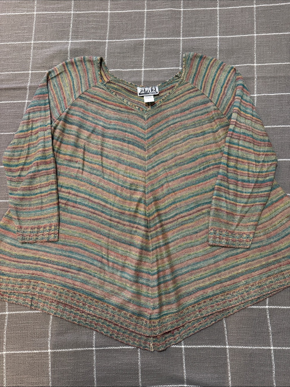 212 NYC - Multicolored Striped V-Neck A-line Tunic Sweater